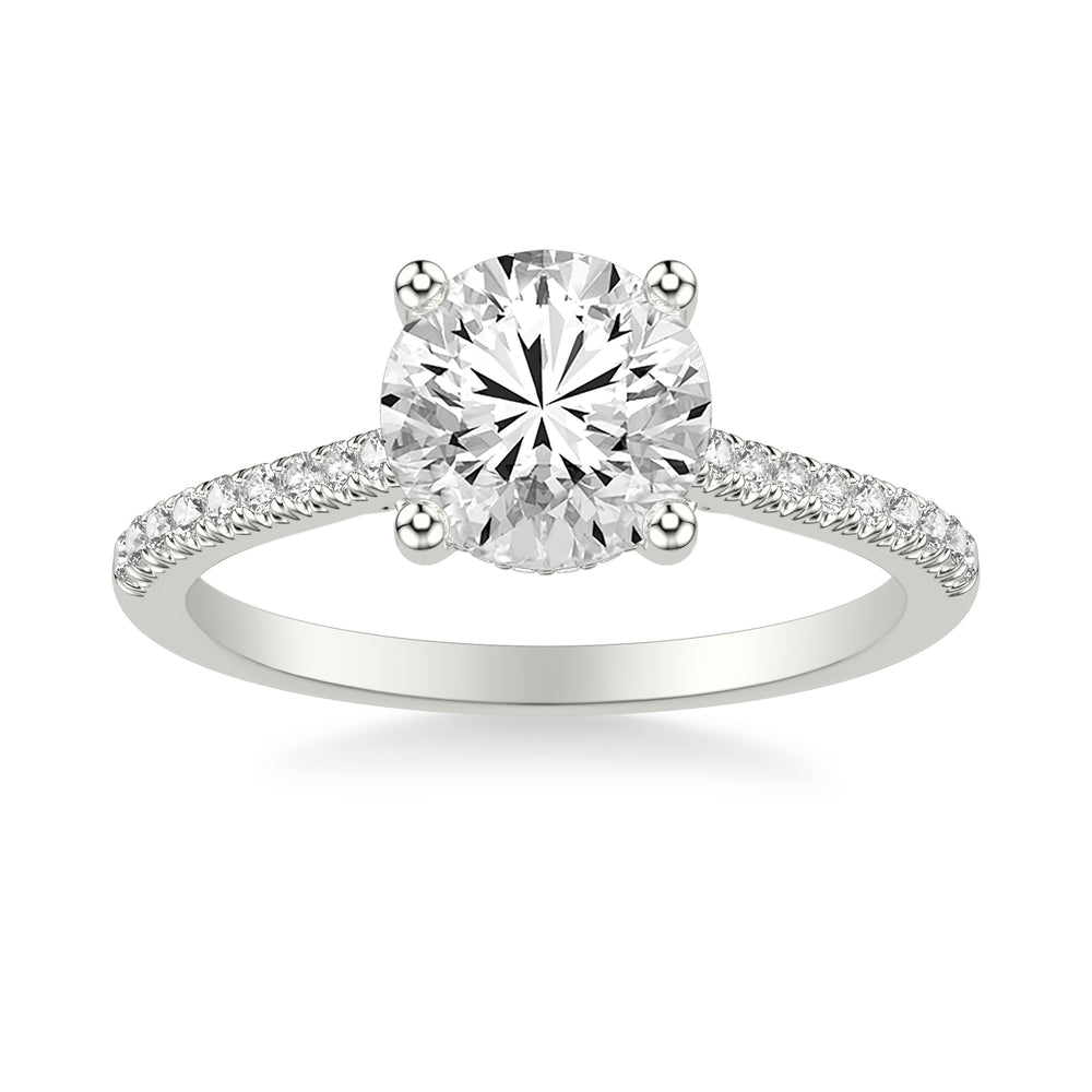 Classic Cathedral Setting Engagement Ring with Hidden Halo and Diamond Bridge with Diamond Shank