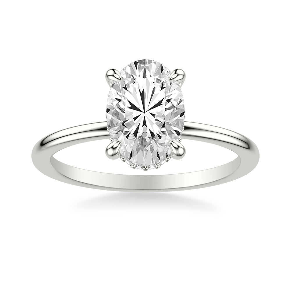 Classic Solitaire Engagement Ring with Hidden Halo and Claw Prongs with Polished Shank