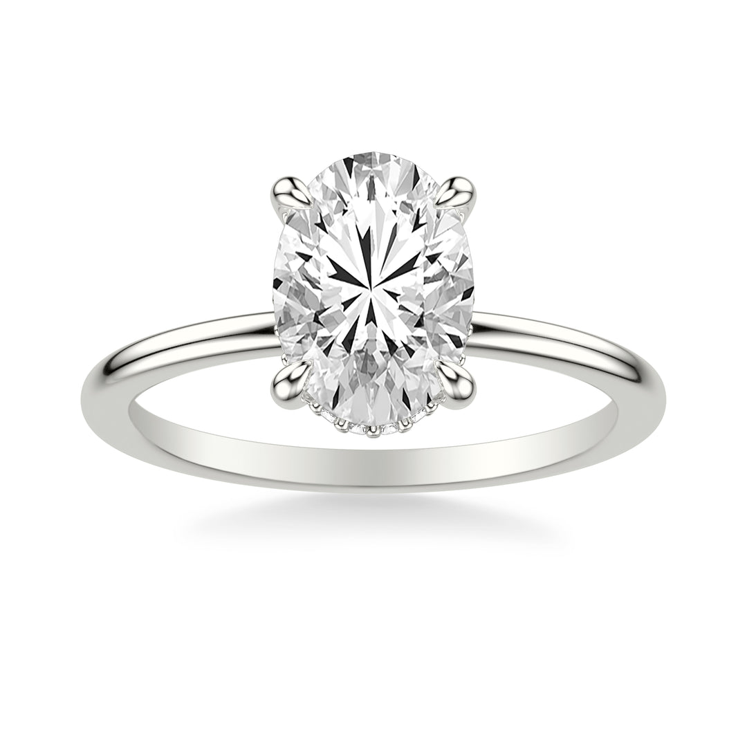Classic Solitaire Engagement Ring with Hidden Halo and Claw Prongs with Polished Shank