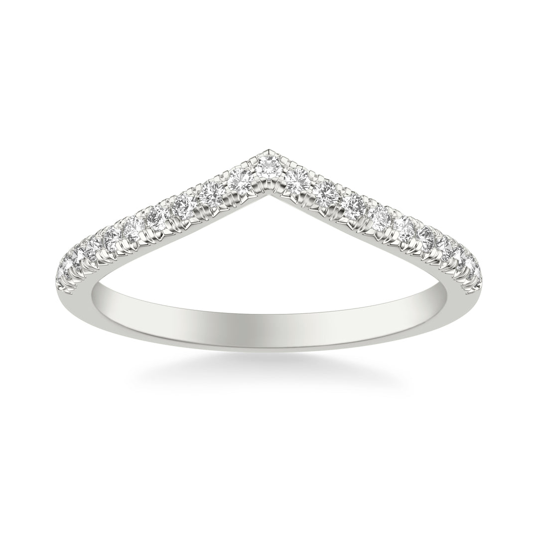 Classic V Curved Wedding Band with Round Diamonds