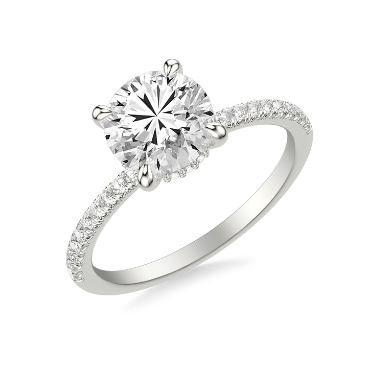 Classic Engagement Ring with Hidden Halo and Claw Prongs with Diamond Shank