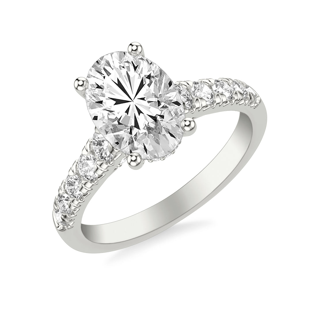 31-12297IVW-E.00 - Goldman - Classic Cathedral Setting Engagement Ring with Hidden Halo and Diamond Bridge and Graduated Diamond Shank