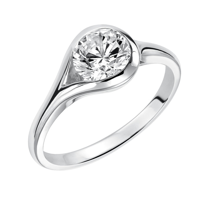 Chic and modern, this engagement ring is set beautifully in a high polished bezel set and bypass designed band.  Center Stone is not included.