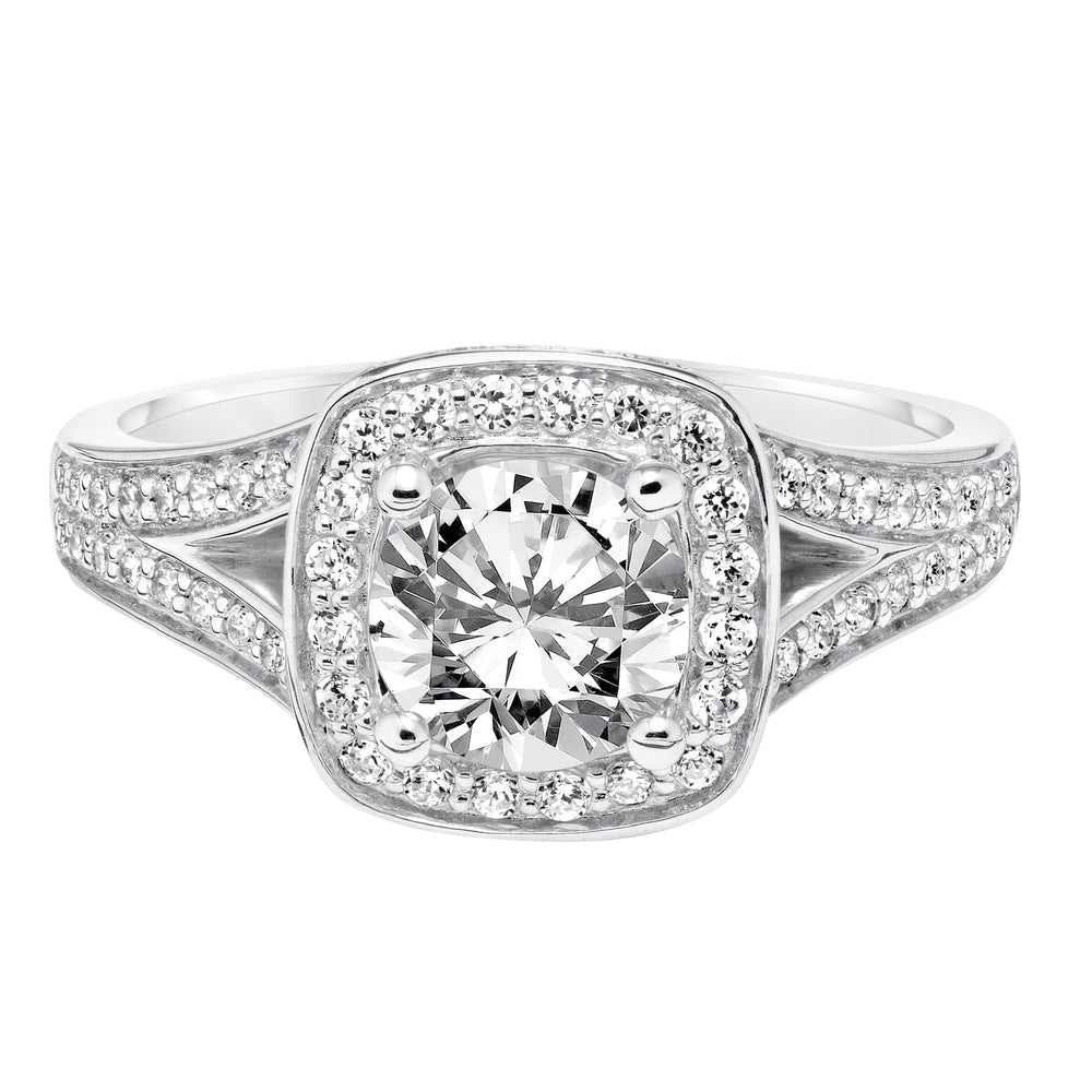 Classic Diamond Halo with Split Shank Engagement Ring
