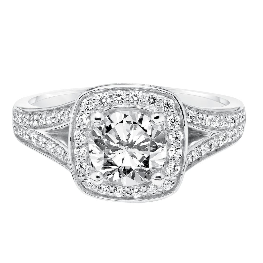 Classic Diamond Halo with Split Shank Engagement Ring.  Center Stone is not included.