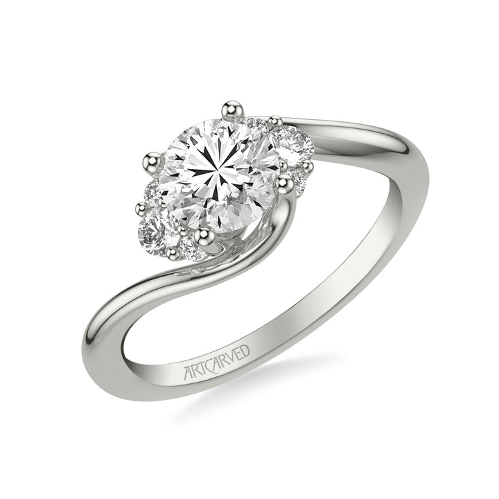Classic Engagement Ring with Round Side Stones and Bypass Shank.  Center Stone is not included.