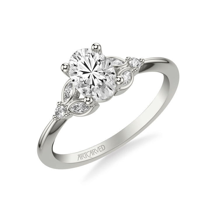 Floral Engagement Ring with Bezel Set Marquise Diamond Petal Accents and Polished Shank.  Center Stone is not included.