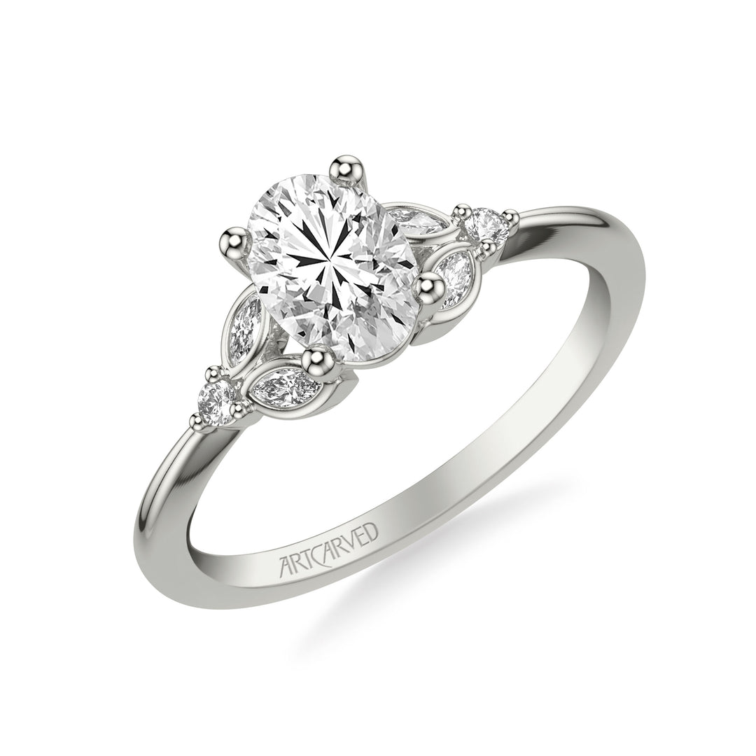 31-V1031EVW-E.01 - ARTCARVED - Floral Engagement Ring with Bezel Set Marquise Diamond Petal Accents and Polished Shank