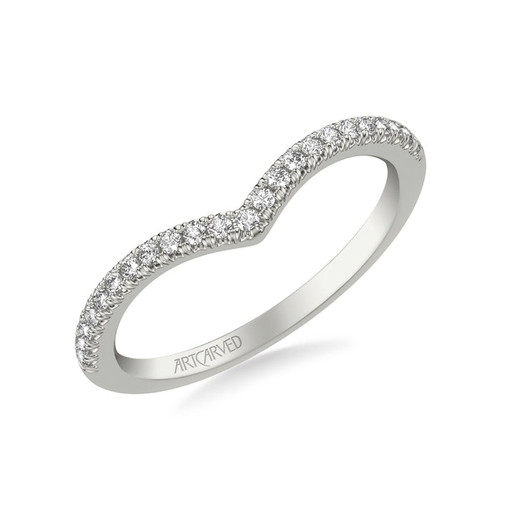 31-V1033-L - ARTCARVED - Classic Curved Wedding Band with Round Diamonds