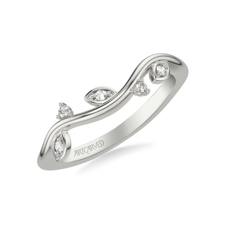 31-V1036-L - ARTCARVED - Floral Curved Wedding Band with Diamond Petal Accents and Floating Diamonds