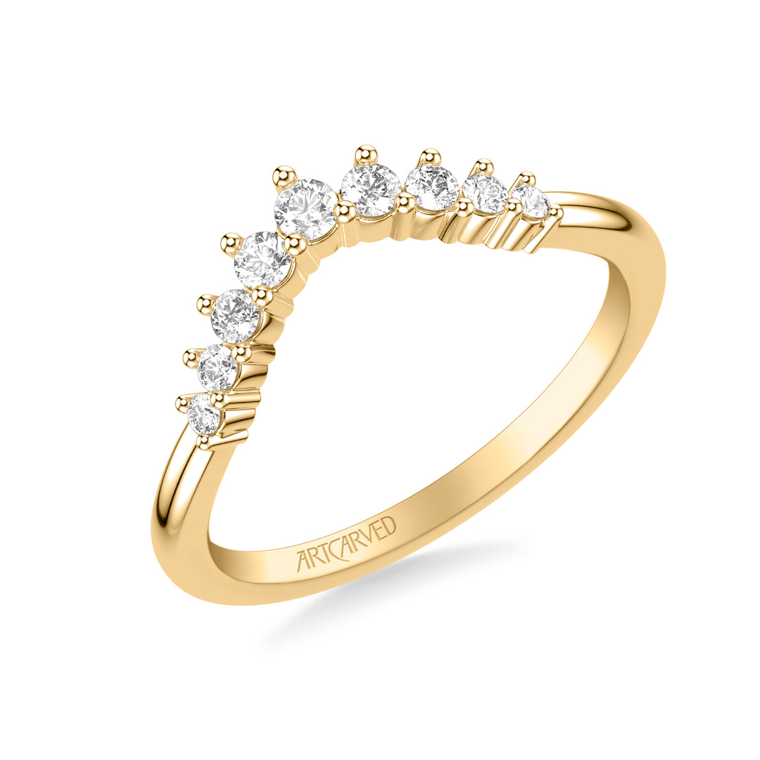 31-V1057W-L.00 - ARTCARVED - Classic Curved Wedding Band with Prong Set Round Diamonds