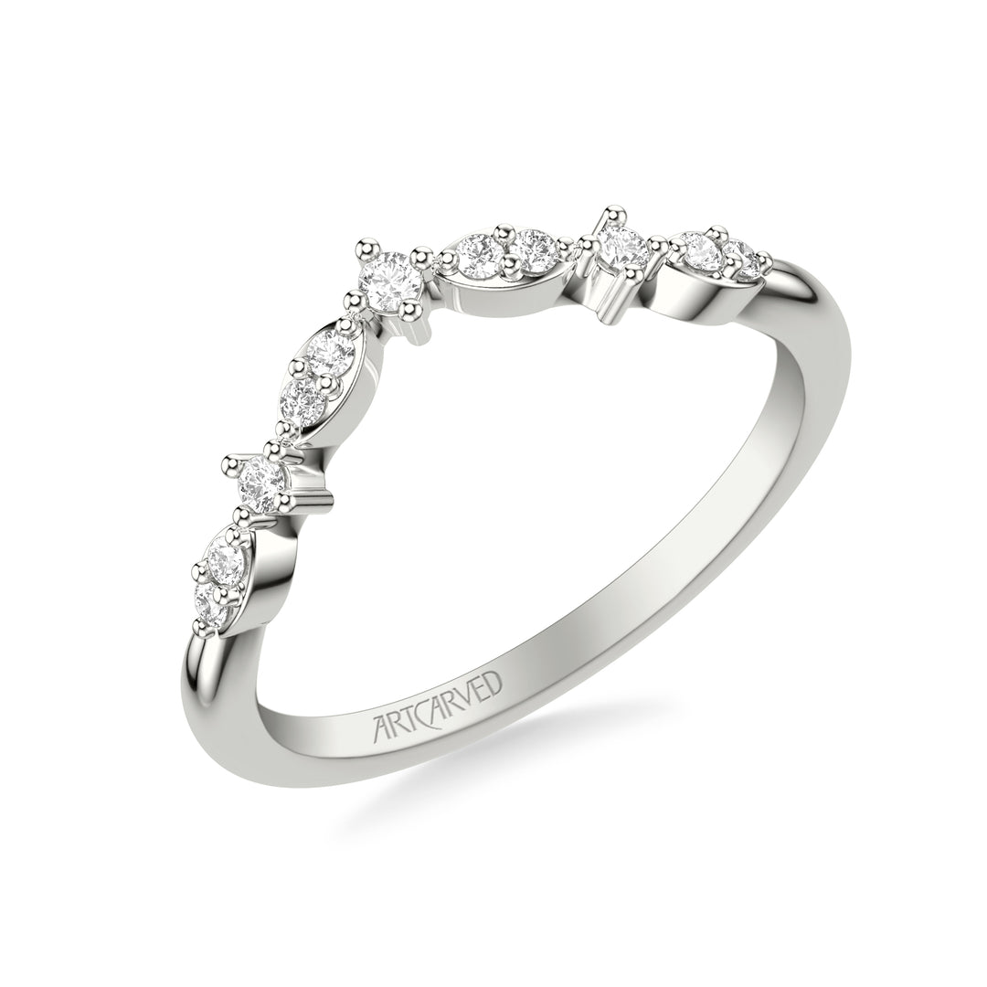 31-V1059W-L.00 - Goldman - Floral Curved Wedding Band with Prong Set Round Diamonds