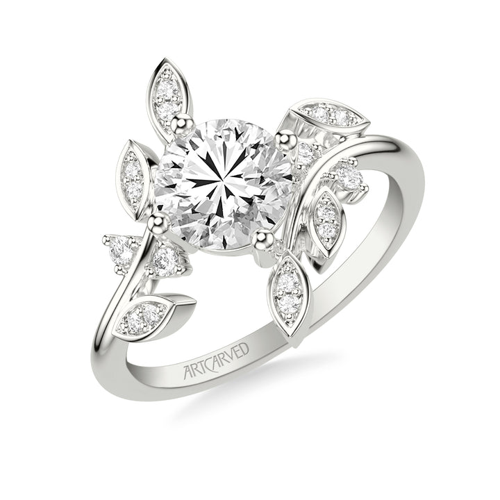 Floral Engagement Ring with Bypass Diamond Petals and Floating Diamond Accents .  Center Stone is not included.