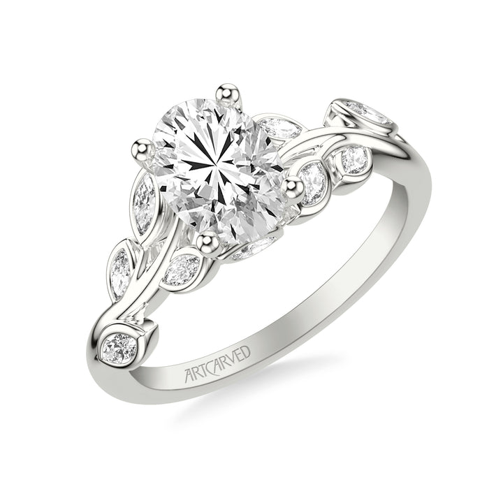 Floral Engagement Ring with Bezel Set Marquise Diamond Petals and Hidden Diamond Accents.  Center Stone is not included.