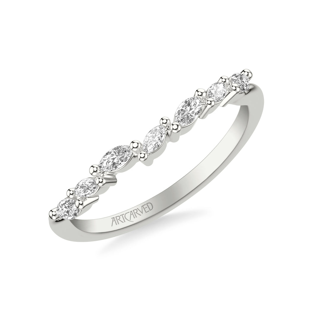 31-V1072-L - ARTCARVED - Floral Curved Wedding Band with Prong Set Marquise Diamonds