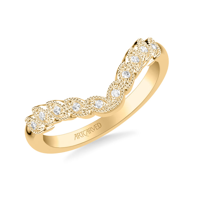 31-V1073HVY-L.00 - ARTCARVED - Floral Curved Wedding Band with Milgrain Marquise Diamond Petals