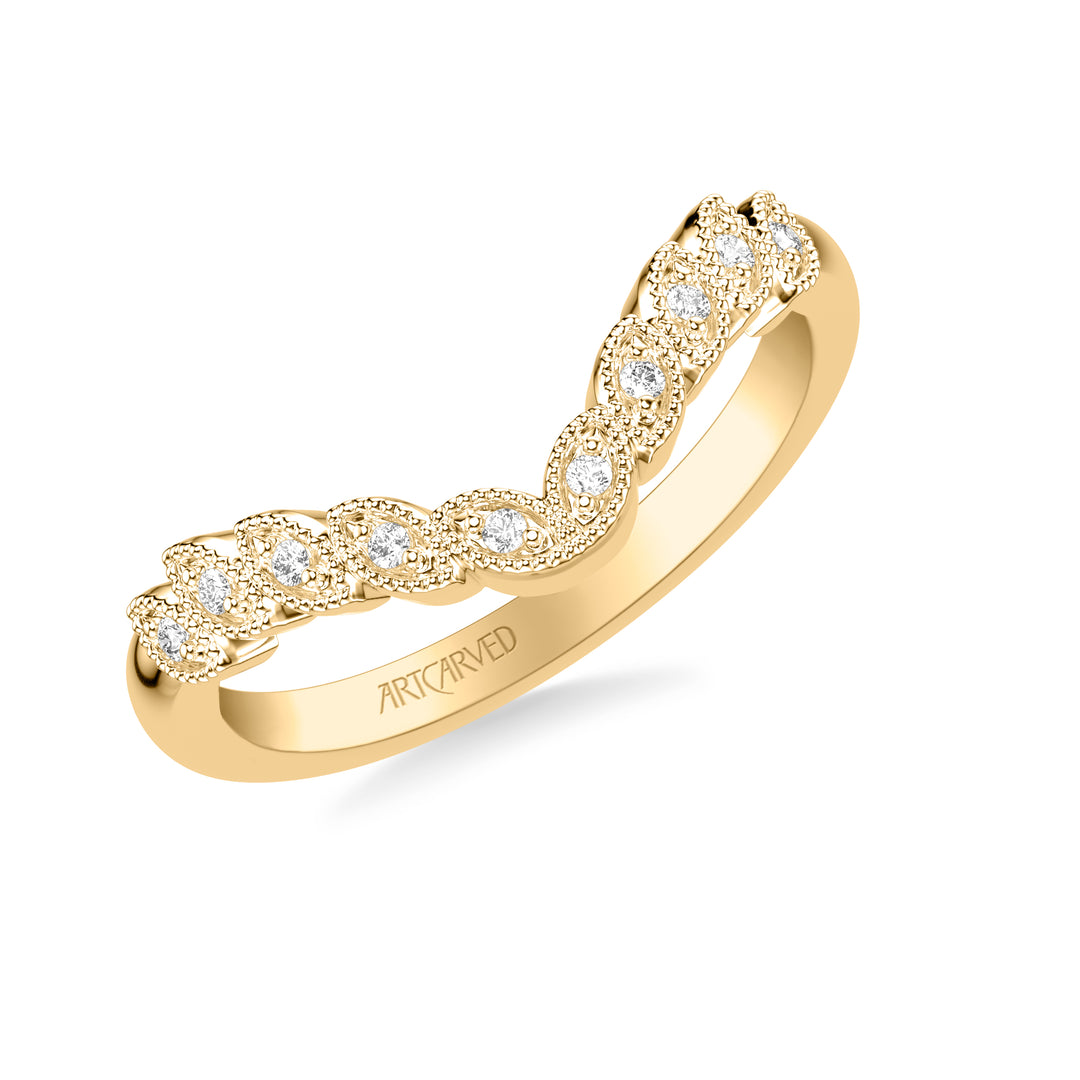31-V1073-L - ARTCARVED - Floral Curved Wedding Band with Milgrain Marquise Diamond Petals