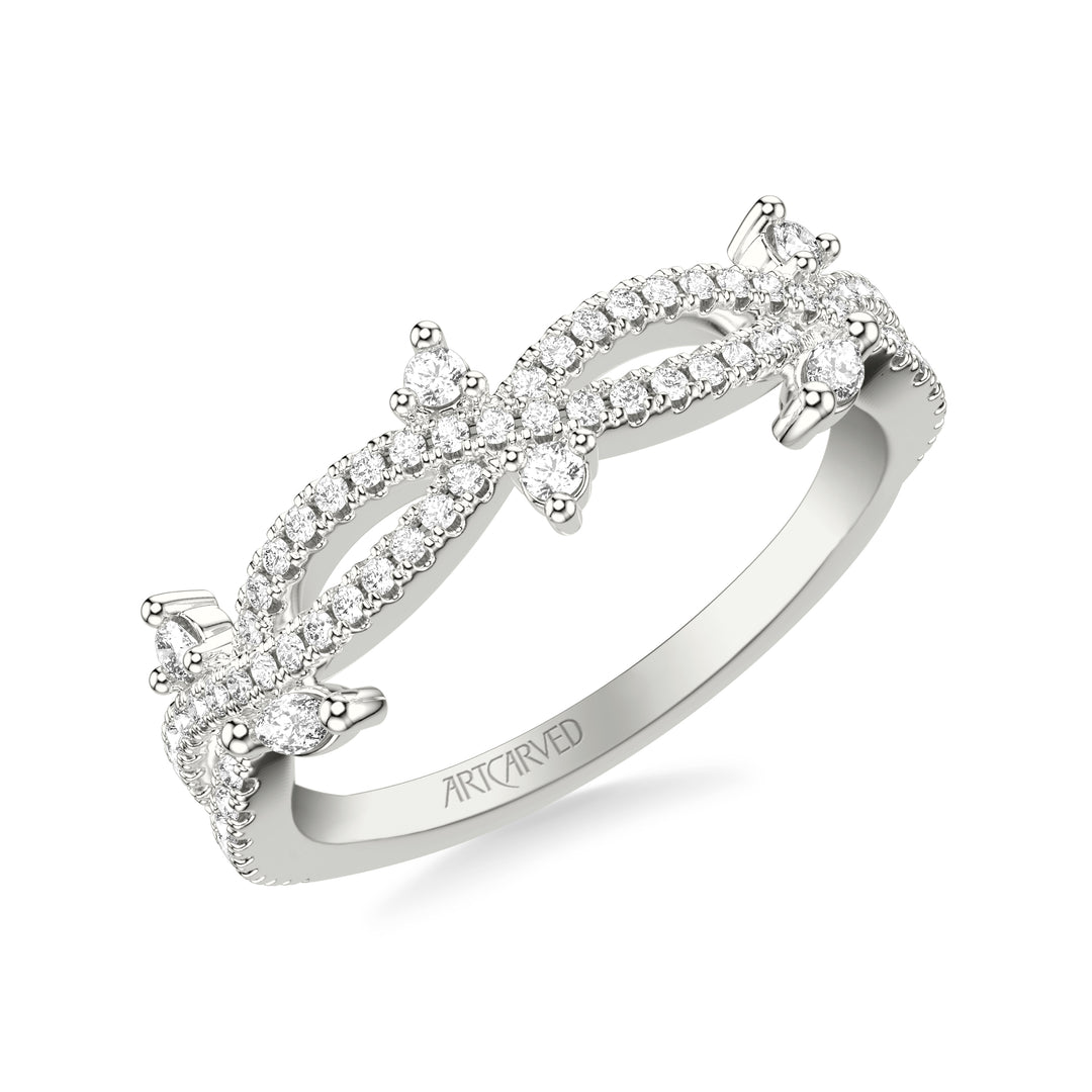 31-V1074W-L.00 - ARTCARVED - Floral Twist Wedding Band with Diamond Floating Prong Set Marquise and Round Diamond Accents