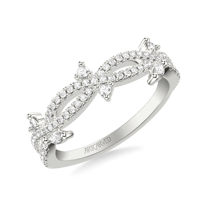 31-V1074W-L.00 - ARTCARVED - Floral Twist Wedding Band with Diamond Floating Prong Set Marquise and Round Diamond Accents
