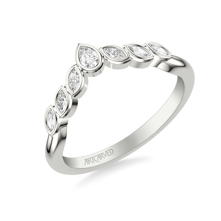 31-V1077W-L.00 - ARTCARVED - Floral Curved Wedding Band with Bezel Set Marquise and Pear Diamonds