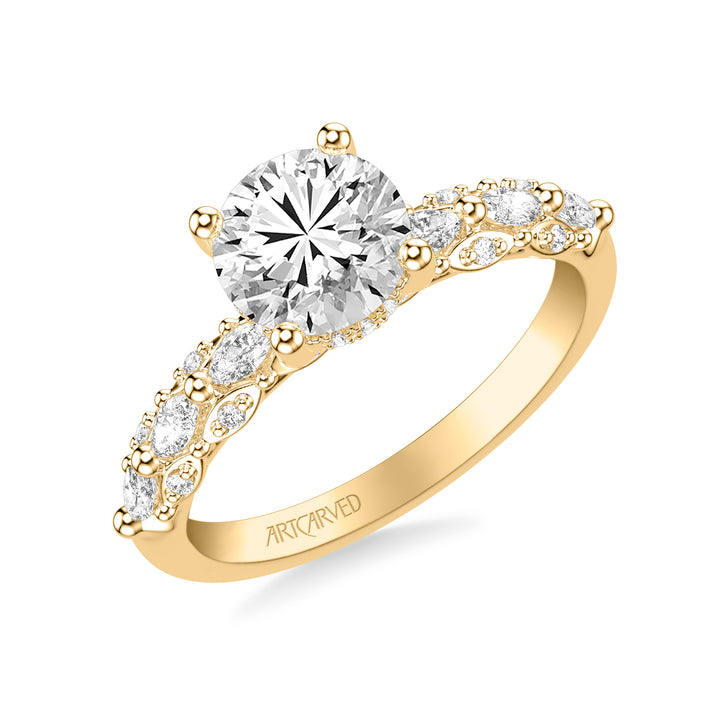 31-V1078-E - ARTCARVED -  Classic Engagement Ring with Triple Row Prong Set Round and Marquise Diamond Shank