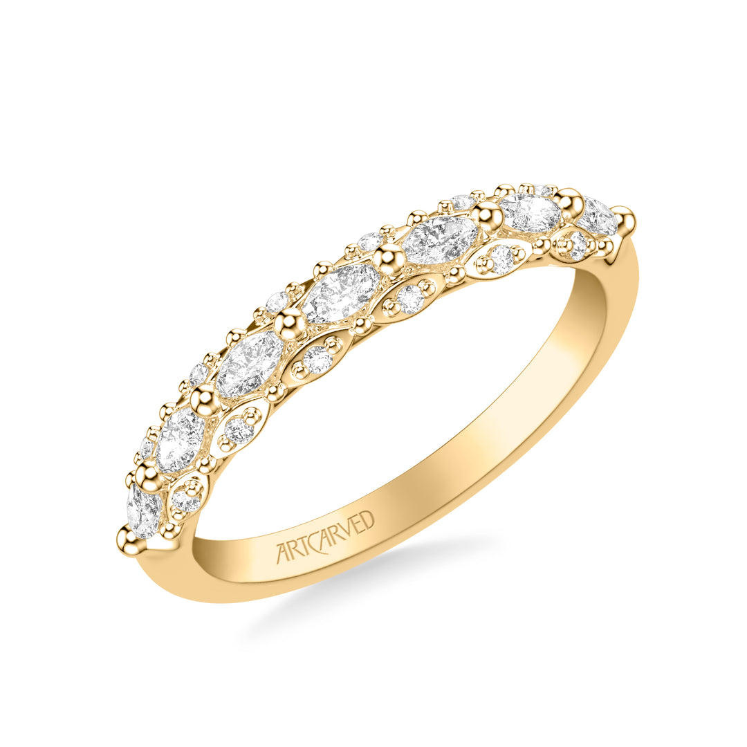 Classic Wedding Band with Triple Row Prong Set Round and Marquise Diamonds
