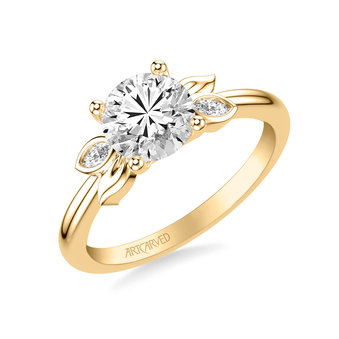 31-V1080GRY-E.00 - ARTCARVED - Floral Engagement Ring with Overlapping Bezel Set Marquise Diamond and Polished Petals with Polished Shank