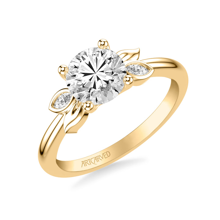 Floral Engagement Ring with Overlapping Bezel Set Marquise Diamond and Polished Petals with Polished Shank.  Center Stone is not included.