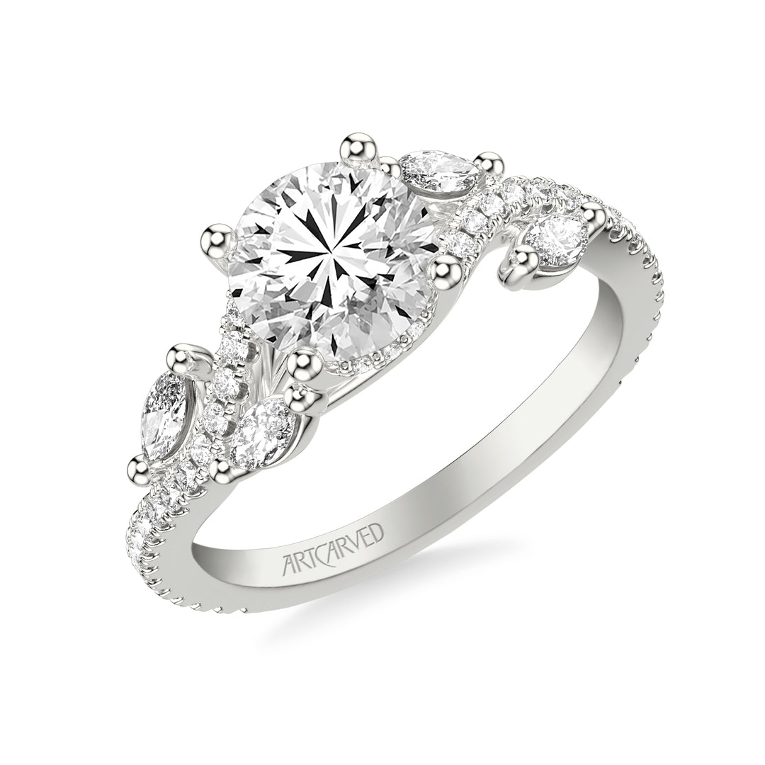 Floral Engagement Ring with Floating Prong Set Marquise Diamond Petals and Organic Diamond Shank.  Center Stone is not included.