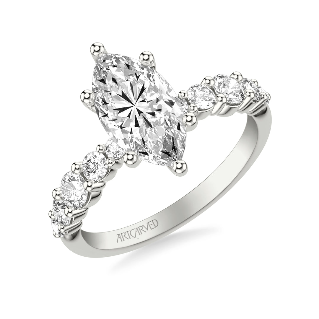 31-V1084HMW-E.01 - ARTCARVED - Classic Engagement Ring with Graduated Round Prong Set Diamond shank