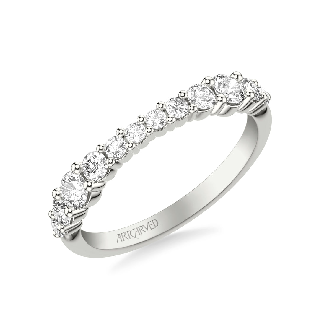 31-V1084-L - ARTCARVED - Classic Wedding Band with Graduated Round Prong Set Diamonds
