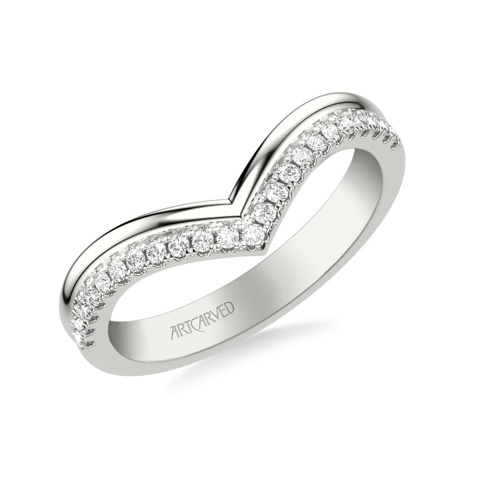 31-V1087-L - ARTCARVED -  Classic Wedding Band with Double Row V Shape Diamond and Polished Band