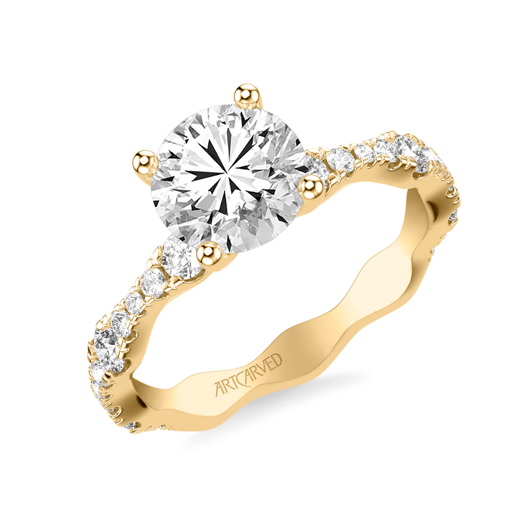 Classic Engagement Ring with Graduated Diamond sizes and Scalloping Shank.  Center Stone is not included.