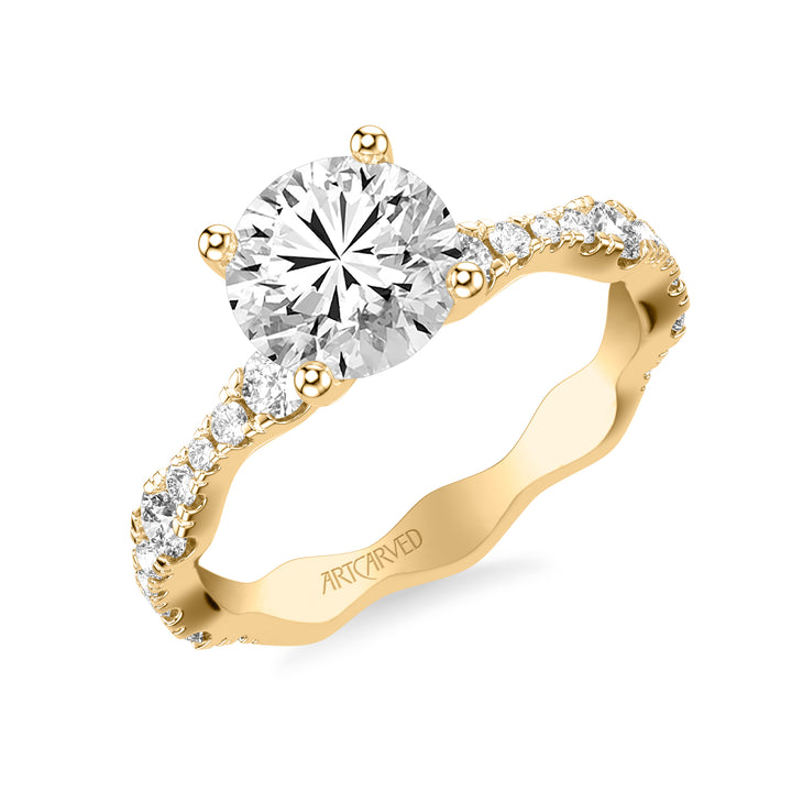 Classic Engagement Ring with Graduated Diamond sizes and Scalloping Shank.  Center Stone is not included.