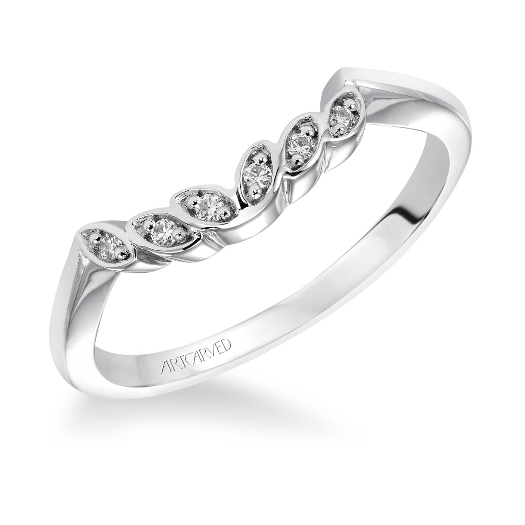 31-V317-L - ARTCARVED - Floral Curved Wedding Band with Diamond Petal Accents
