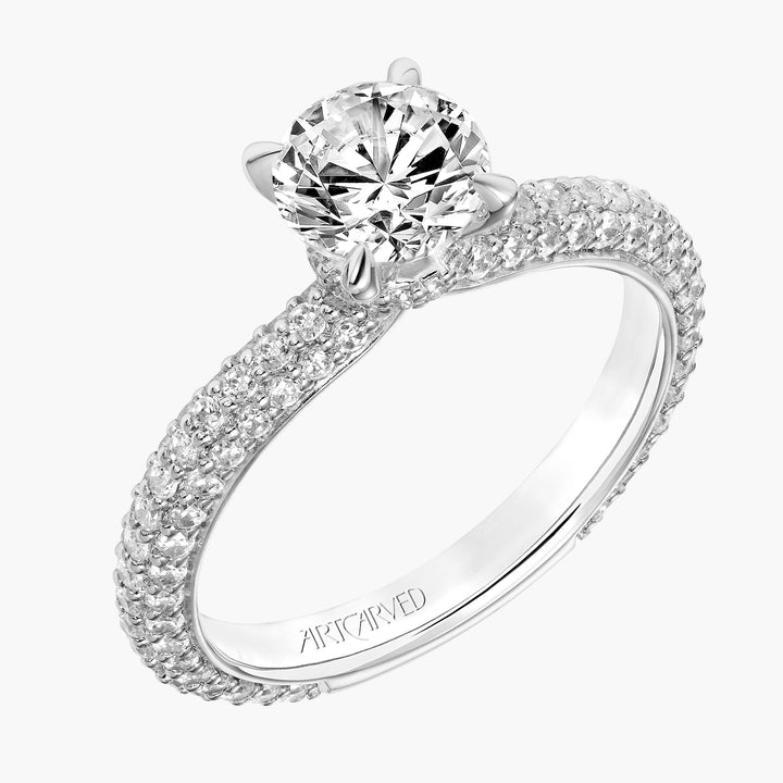 31-V749-E - ARTCARVED - Classic Diamond Engagement Ring with Pave Shank and Diamond Collar