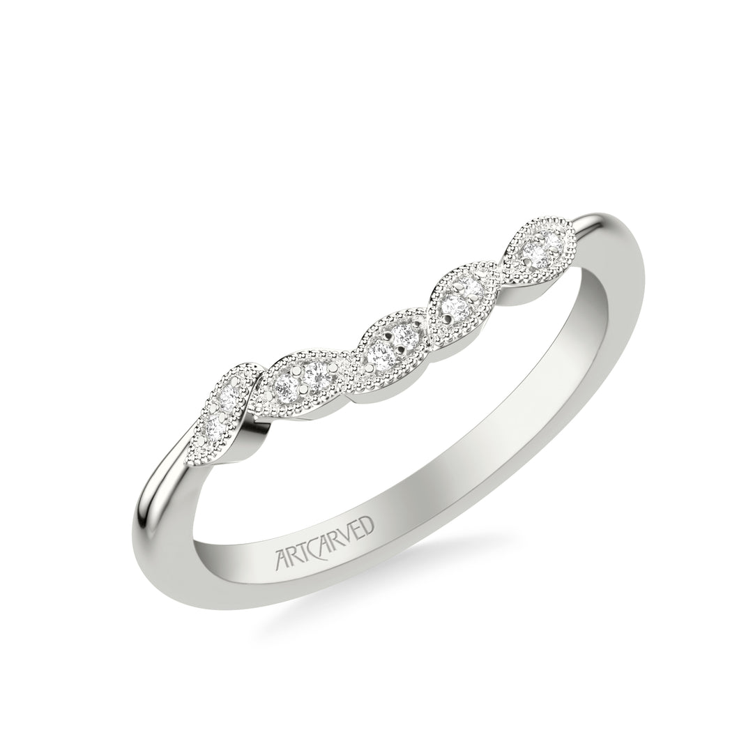 31-V783-L - ARTCARVED - Floral Curved Wedding Band with Diamond and Milgrain Petal Accents