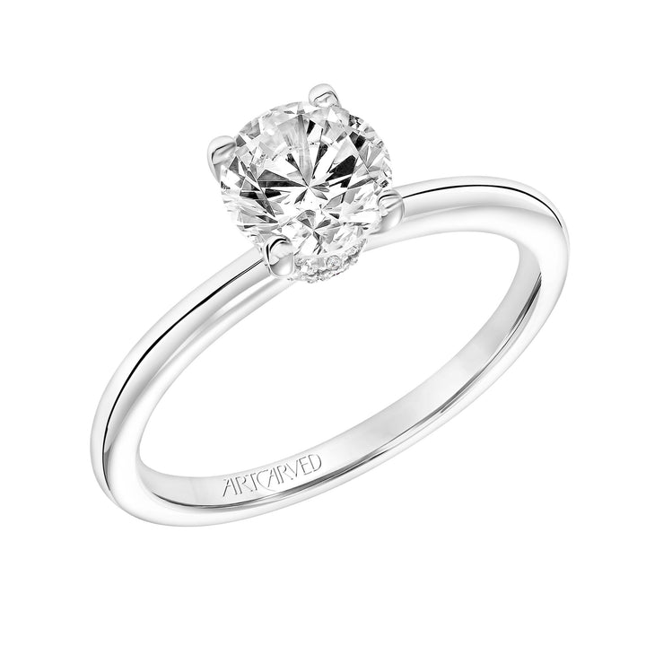 31-V815-E - ARTCARVED - Diamond Solitaire Engagement Ring with Diamond Collar and Polished Shank