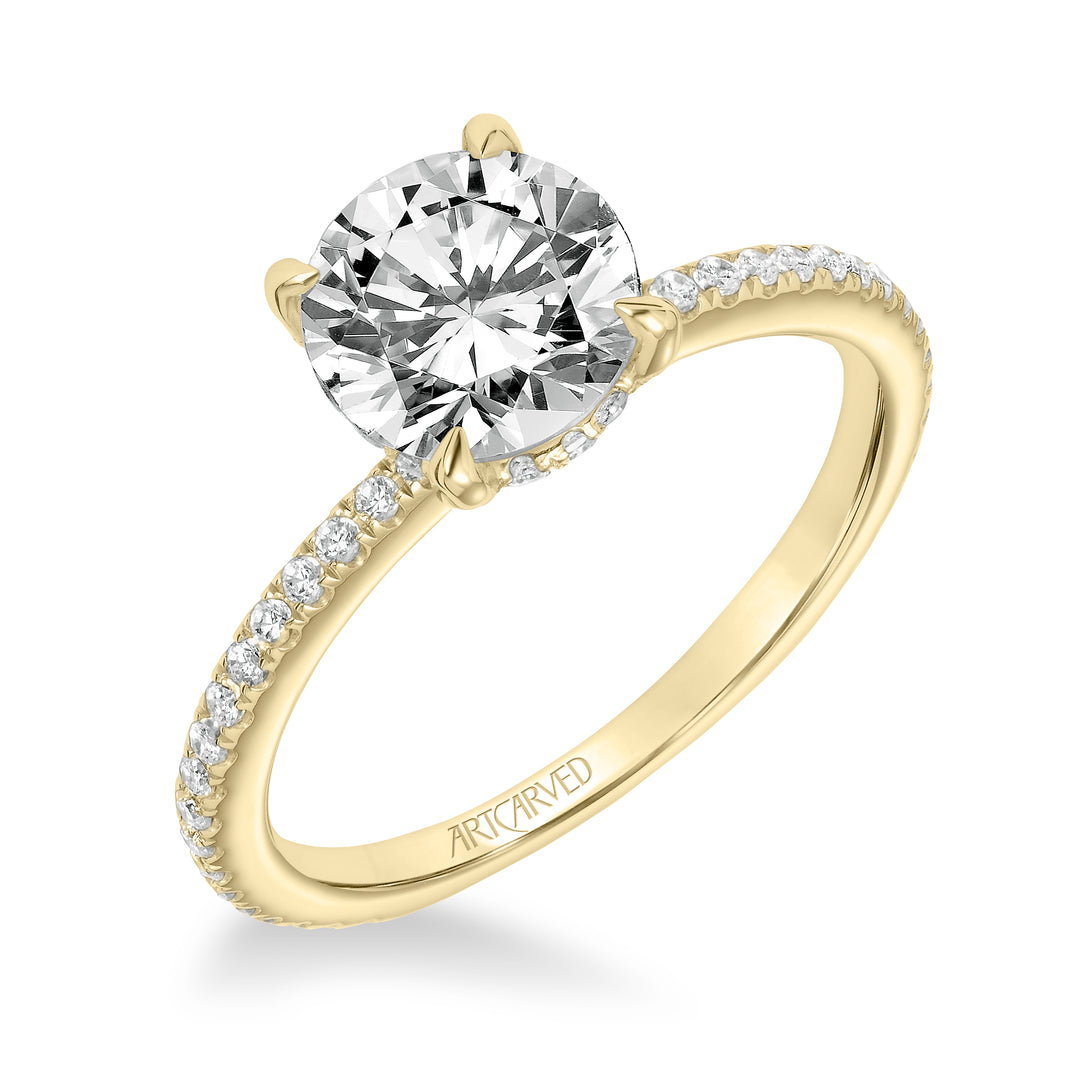 31-V820GRY-E.01 - ARTCARVED - Classic Engagement Ring with Diamond Accented Basket and Diamond Shank