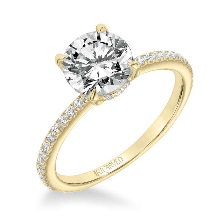 31-V820GRY-E.01 - ARTCARVED - Classic Engagement Ring with Diamond Accented Basket and Diamond Shank