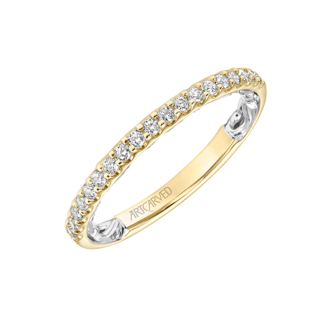 Lyric Diamond Wedding Band with Inner Carved details