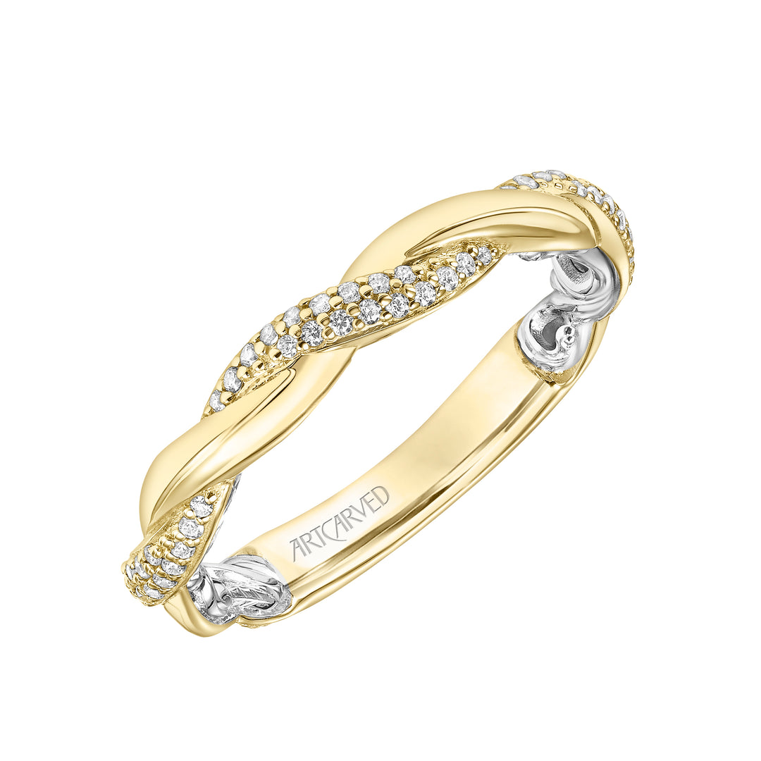 31-V920-L - ARTCARVED - Lyric Twist Wedding Band with Diamond and Polished Design with Inner Carved details