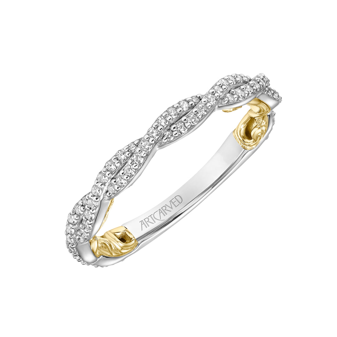 31-V921-L - ARTCARVED - Lyric Twist Diamond Wedding Band with Inner Carved details