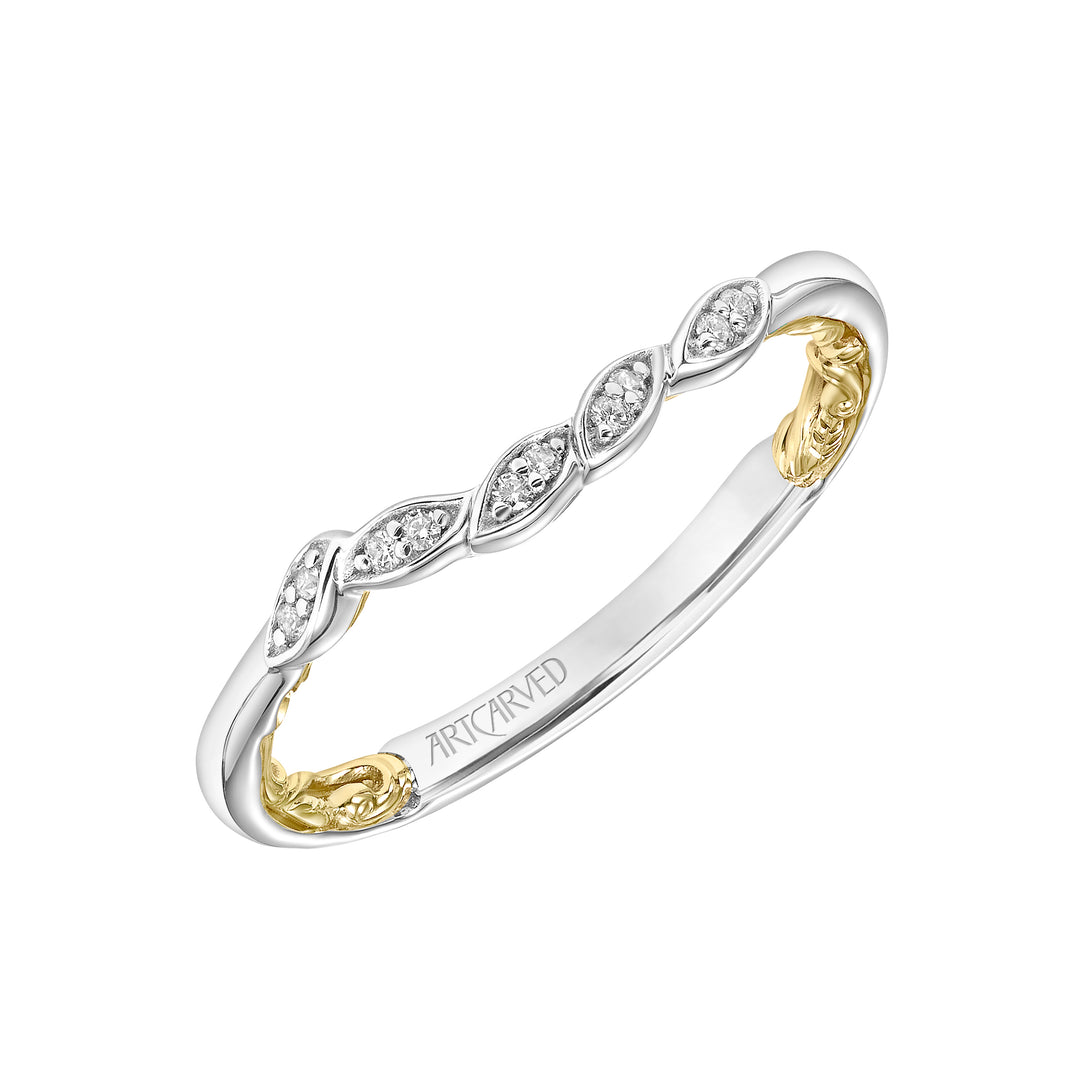 31-V922WY-L.00 - ARTCARVED - Lyric Curved Wedding Band with Diamond and Milgrain Petal Accents