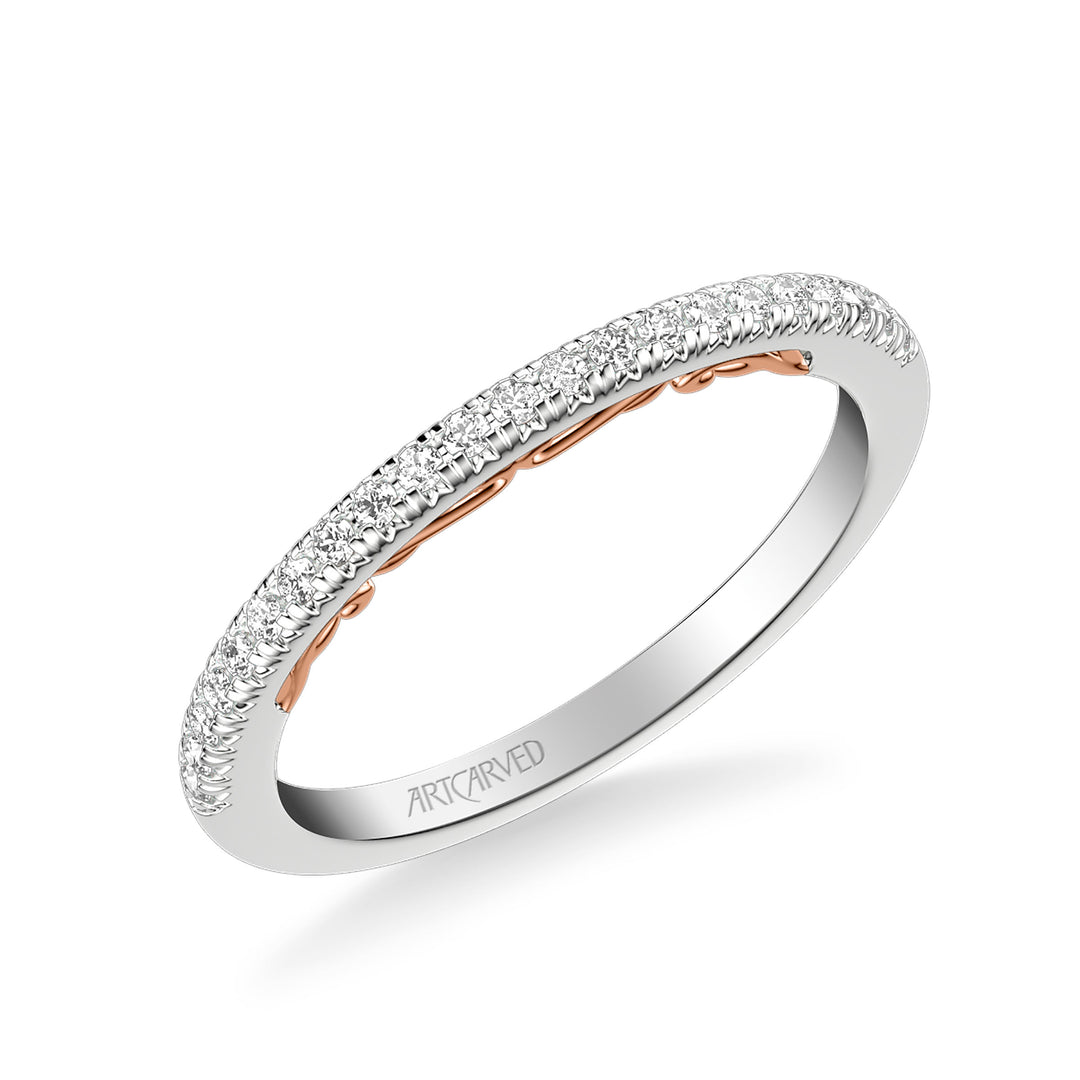 Lyric Diamond Wedding Band with Inner Carved details