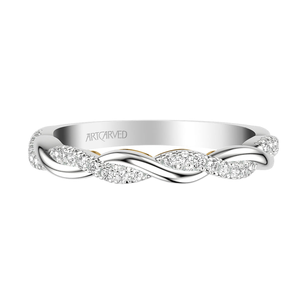 31-V1012WY-L.00 - ARTCARVED - Lyric Twist Wedding Band with Diamond and Polished Design with Inner Carved details