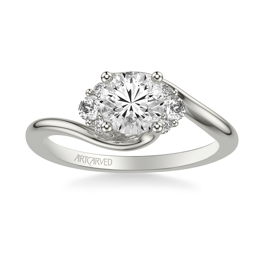 Classic Engagement Ring with Round Side Stones and Bypass Shank.  Center Stone is not included.