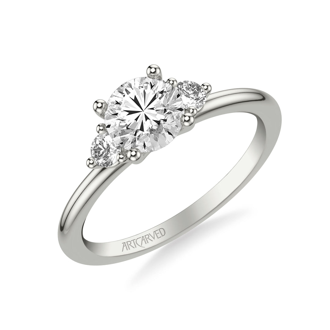 31-V1033-E - ARTCARVED - Classic Three-Stone Engagement Ring with Round Side Stone Diamonds