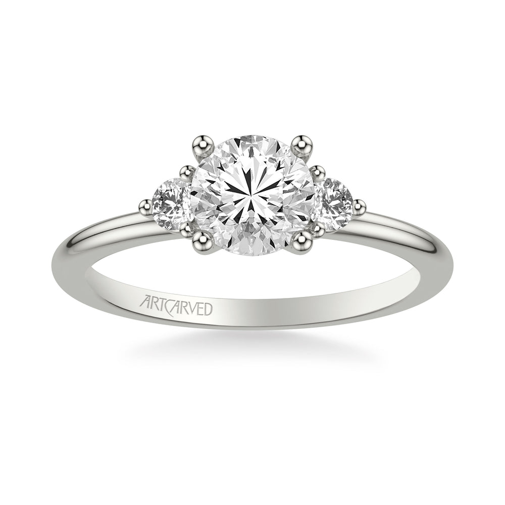 31-V1033ERW-E.01 - ARTCARVED - Classic Three-Stone Engagement Ring with Round Side Stone Diamonds