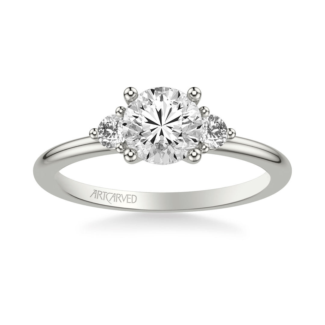 31-V1033EVW-E.00 - ARTCARVED - Classic Three-Stone Engagement Ring with Round Side Stone Diamonds
